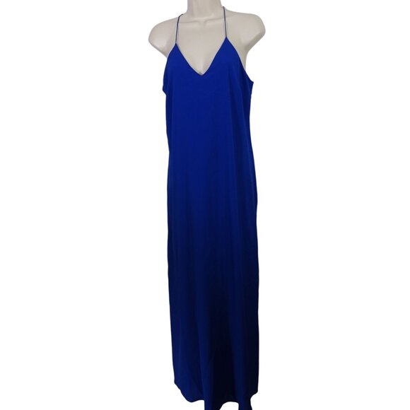 Old Navy Blue T-strap Maxi Dress Women Size M V-Neck Spaghetti Straps Party - Picture 1 of 10